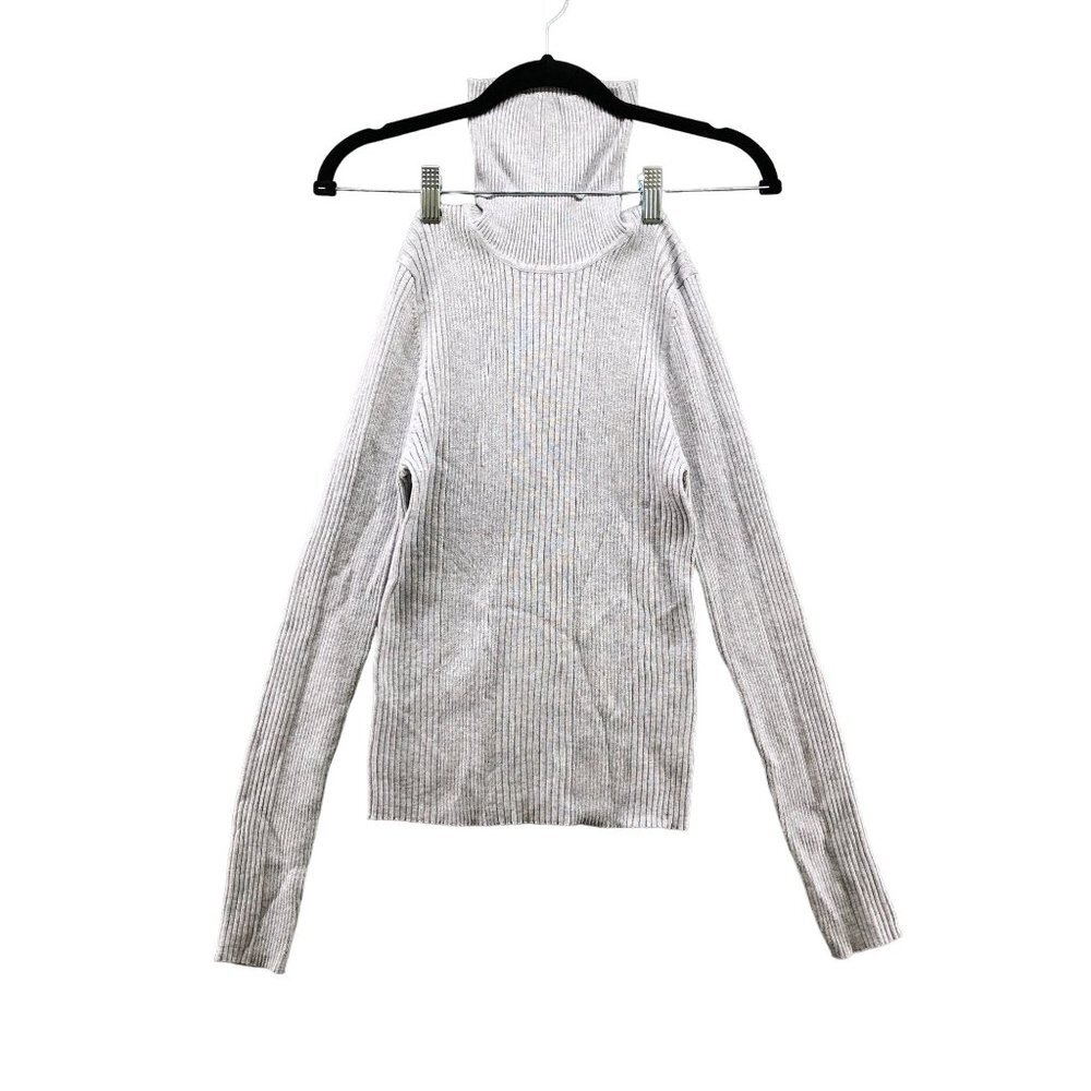 NWT Hooked Up By IOT Turtleneck Sweater Womens M Gray Ribbed Stretch Lightweight